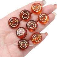 Imitation Amber Transparent Acrylic Beads, Chocolate, Metal Enlaced, Flat Round, 18x8.5mm, Hole: 2.5mm, about 10pcs/bag(MACR-D071-02G)