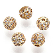 Rack Plating Brass Cubic Zirconia Beads, Long-Lasting Plated, Round, Golden, 6x6mm, Hole: 1.5mm(ZIRC-S001-6mm-A02)