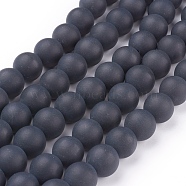Natural Black Agate Beads Strands, Grade A, Frosted, Round, Dyed & Heated, 14mm, Hole: 1mm, about 28pcs/strand, 15.5 inch(G-D543-14mm)