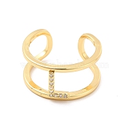 Clear Cubic Zirconia Initial Letter Open Cuff Ring, Real 18K Gold Plated Brass Double Line Ring for Women, Lead Free & Cadmium Free, Letter.L, US Size 6(16.5mm)(RJEW-A012-01G-L)