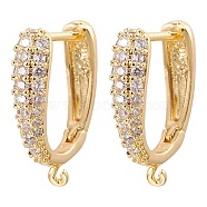 Brass Micro Pave Clear Cubic Zirconia Hoop Earring Findings, with Horizontal Loops, Real 18K Gold Plated, 19.5x14x4.5mm, Pin: 1mm(ZIRC-YW0001-07G)