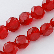 Frosted Glass Bead Strands, Faceted, Flat Round, Red, 6x3~4mm, Hole: 1mm(FGLA-R038-6mm-19)