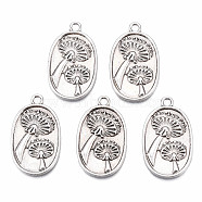 Autumn Theme Tibetan Style Alloy Pendant Enamel Settings, Cadmium Free & Nickel Free & Lead Free, Oval with Mushroom, Thailand Sterling Silver Plated, 26x16x2mm, Hole: 2mm(PALLOY-S120-281-NR)