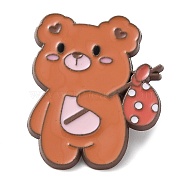 Bear with Bag Enamel Pins, Coffee Zinc Alloy Badge for Women, Light Coral, 31x25.5x2mm(JEWB-Q036-02A)