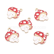 Autumn Theme Alloy Enamel Pendants, Mushroom Elf, Red, 24x19x1mm, Hole: 1.8mm(X-ENAM-E361-08LG)