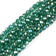 Electroplate Glass Beads Strands, AB Color Plated, Faceted, Rondelle, Green, 4x3mm, Hole: 0.4mm, about 113~115pcs/strand, 16.14~16.34 inch(41~41.5cm)(EGLA-A044-T4mm-B18)