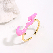 Cloud Shape Real 18K Gold Plated Brass Micro Pave Cubic Zirconia Open Cuff Rings, with Enamel, Pearl Pink, Inner Diameter: 16~18mm(KX3532-1)