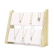 2-Tier PU Leather Pendant & Necklace Display Stands, Necklace Organizer Holder with Wooden Base, White, 30.8~31x10.7~10.8x26cm(NDIS-F004-01B)