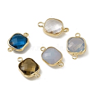 Transparent K9 Glass Connector Charms, with Light Gold Plated Brass Findings, Faceted, Square Links, Mixed Color, 16.5x10.5x5.5mm(GGLA-A005-25LG)