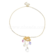Alloy Cloud & Glass Teardrop Pendant Necklaces with 304 Stainless Steel Chains, Golden, 15.55 inch(39.5cm)(NJEW-TA00098)