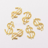 201 Stainless Steel Charms, Dollar, Golden, 11.5x7x0.8mm, Hole: 1mm(X-STAS-F162-25G)