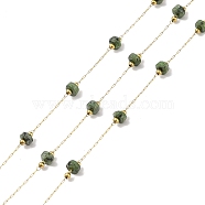 Ion Plating(IP) 304 Stainless Steel Link Chains, Natural Sesame Jasper Beads & Spool, Soldered, Real 18K Gold Plated, 8x4mm, about 32.81 Feet(10m)/Roll(CHS-A010-03G-10)