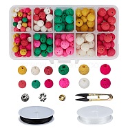 DIY Jewelry Kit, with Natural Lava Rock Beads, Tibetan Style Alloy Beads, Brass Spacer Beads, Sharp Steel Scissors, Elastic Crystal Thread, Mixed Color, 13.5x7x3cm(DIY-NB0002-85)