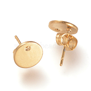 304 Stainless Steel Stud Earring Findings, with Loop and Ear Nuts, Flat Round, Real 18K Gold Plated, 8mm, Hole: 1.5mm, Pin: 0.8mm(X-STAS-R063-35G)
