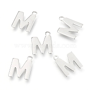 201 Stainless Steel Charms, Alphabet, Letter.M, 12x9.2x0.6mm, Hole: 1.2mm(X-STAS-C021-06P-M)