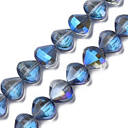 Electroplate Transparent Glass Beads Strands, Faceted, Teardrop, Royal Blue, 10.5x12x6.5mm, Hole: 1mm, about 60pcs/strand, 25.59 inch(65cm)(EGLA-N002-36-C02)