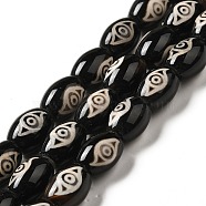 Tibetan Style dZi Beads Strands, Natural & Dyed Agate Beads, Rice, Black, 2-Eye, 13~14x9.5~10mm, Hole: 1.4mm, about 25pcs/strand, 13.58 inch(34.5cm)(G-F726-A04)