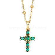 Fashionable Hip Hop Cross Pendant Necklace for Women with Micro Inlaid Gemstones and Zircon Crystals (NKB072), Sea Green, size 1(ST0160265)