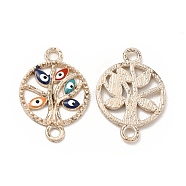 Alloy Enamel Connector Charms, Flat Round Tree Links with Evil Eye, Rose Gold, Nickel, Colorful, 23.5x16.5x2mm, Hole: 2mm(FIND-H039-19RG-A)