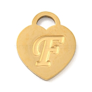 Ion Plating(IP) 304 Stainless Steel Pendants, Laser Cut, Heart with Letter Charm, Golden, Letter F, 15x12x1mm, Hole: 3x3.5mm(FIND-M017-01G-F)