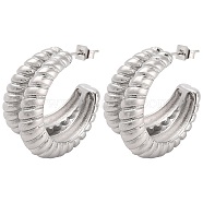 304 Stainless Steel Stud Earrings, Split Earrings, Half Hoop Earrings, Stainless Steel Color, 25x16mm.(EJEW-K259-10P)
