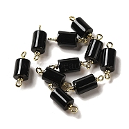 Natural Black Onyx(Dyed & Heated) Connector Charms, Column Links with Real 18K Gold Plated Brass Double Loops, 23~23.5x8mm, Hole: 1.5mm(FIND-C046-17A-01G)
