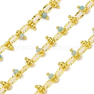 Handmade Faceted Natural Amazonite Beaded Chains, Soldered, with Spool, Long-Lasting Plated, Real 18K Gold Plated, Lead Free & Cadmium Free, Oval Links: 8x4x1.5mm, Beads: 3~3.5mm(CHC-L050-01G-07)