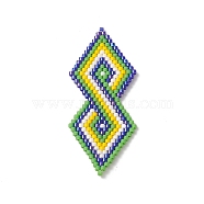 Handmade Loom Pattern MIYUKI Seed Beads, Double Rhombus Pendants, Green, 51.5x21.5x2mm, Hole: 0.9mm(PALLOY-MZ00085)