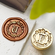 Golden Tone Wax Seal Brass Stamp Head, Flower with Letter Pattern, for Wax Seal Stamp, Letter U, 24x14mm, Inner Diameter: 7mm(DIY-B079-01G-U)