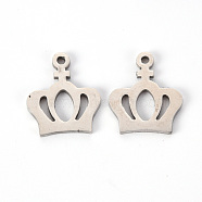 201 Stainless Steel Pendants, Laser Cut, Crown, Stainless Steel Color, 18x15x1.2mm, Hole: 1.6mm(STAS-Q239-008)