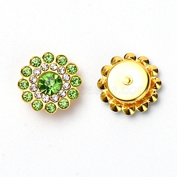 Acrylic Cabochons, with Rhinestone, Flat Round, Golden, Lawn Green, 13.5x5mm(OACR-WH0025-05E)