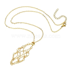 304 Stainless Steel Macrame Pouch Empty Stone Holder for Pendant Necklaces Making, with Slide Beaded and Brass Cable Chains, Golden, 20.87 inch(53cm), Tray: 42x18mm(NJEW-TA00084-02)