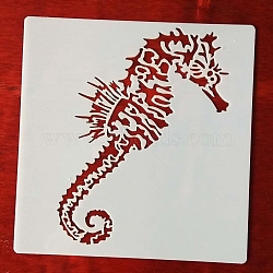 Plastic Drawing Painting Stencils Templates, for DIY Scrapbooking Painting Drawing Craft, Sea Horse Pattern, White, 130x130mm(DIY-WH0158-23A)