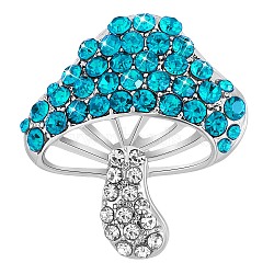 Cubic Zirconia Mushroom Brooch, Alloy Badge for Backpack Clothes, Dark Turquoise, 30x27mm(JBR102F)