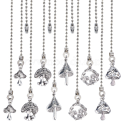 Tibetan Style Alloy Ceiling Fan Pull Chain Extenders, Mushroom Pendant Decoration, with Iron Ball Chains, Antique Silver, 342~351mm, 5 style, 2pcs/style, 10pcs/set(AJEW-AB00127)