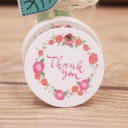 Paper Gift Tags, Hange Tags, For Arts and Crafts, Thanksgiving, Round with Flower and Word Thank You, White, 30x0.4mm, Hole: 3mm(CDIS-P001-G04-C)