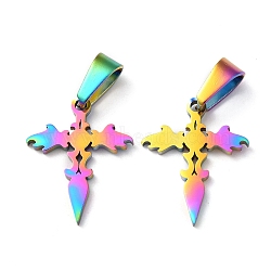 Ion Plating(IP) 304 Stainless Steel Pendants, Cross, Rainbow Color, 19.5x15.5x1.2mm, Hole: 3.5x7mm(STAS-Z018-01MC)