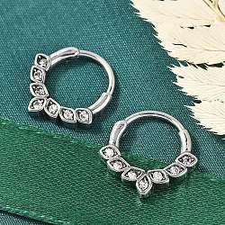 Horse Eye 316 Surgical Stainless Steel Clear Cubic Zirconia Hoop Earrings, Hoop Nose Rings, Antique Silver, 15x2.5mm(EJEW-G416-38AS)