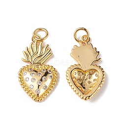 Rack Plating Brass Micro Pave Cubic Zirconia Pendants, Lead Free & Cadmium Free, Long-Lasting Plated, Sacred Heart Charm, Real 18K Gold Plated, 22x12.5x3mm, Hole: 3.5mm(KK-F848-11G)