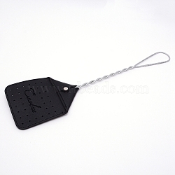 PU Leather Flyswatter, with Iron Handle, Black, 440x108.5x20mm(AJEW-WH0140-42B)