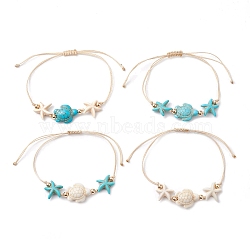 4Pcs 4 Styles Synthetic Turquoise Braided Starfish & Tortoise Beaded Bracelets for Women, Mixed Color, Inner Diameter: 1-3/4~3-3/4 inch(4.6~9.45cm), 1pc/style(BJEW-JB10201)
