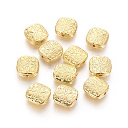 Tibetan Style Alloy Beads, Lead Free & Cadmium Free, Square with Flower, Golden, 10.5x10.5x3.5mm, Hole: 1.5mm(LF10885Y-G)