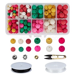 DIY Jewelry Kit, with Natural Lava Rock Beads, Tibetan Style Alloy Beads, Brass Spacer Beads, Sharp Steel Scissors, Elastic Crystal Thread, Mixed Color, 13.5x7x3cm(DIY-NB0002-85)