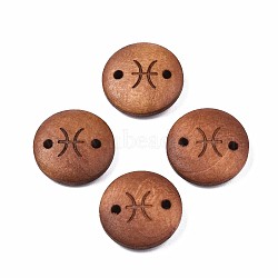 Wood Links Connectors, Flat Round with 12 Constellations, Dyed, Pisces, 15x4mm, Hole: 1.6mm(WOOD-S053-52I)