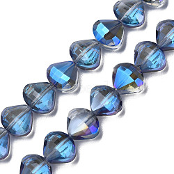 Electroplate Transparent Glass Beads Strands, AB Color Plated, Faceted, Teardrop, Royal Blue, 10.5x12x6.5mm, Hole: 1mm, about 60pcs/strand, 25.59 inch(65cm)(EGLA-N002-36-C02)