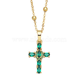 Fashionable Hip Hop Cross Pendant Necklace for Women with Micro Inlaid Gemstones and Zircon Crystals (NKB072), Sea Green, size 1(ST0160265)