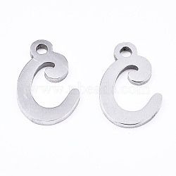 201 Stainless Steel Charms, Laser Cut, Alphabet, Stainless Steel Color, Letter.C, 12x8x1mm, Hole: 1.4mm(X-STAS-T044-217P-C)