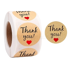 Round Dot Self Adhesive Kraft Paper Stickers, Word Thank You Gift Decals for Party, Decorative Presents, Sandy Brown, 25mm, 500pcs/roll(X-PAAG-PW0012-58)