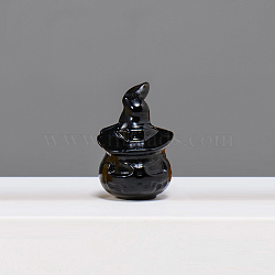 Halloween Natural Obsidian Home Display Decorations, Pumpkin with Hat, 31.5x22.5mm(G-PW0004-53C)