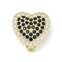 Brass Micro Pave Cubic Zirconia Slide Charms, Heart, Lead Free & Cadmium Free, Long-Lasting Plated, Rack Plating, Real 18K Gold Plated, Black, 15.5x16.5x7.5mm, Hole: 11x12mm(KK-D317-121G)